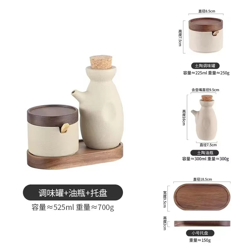 NEW Ceramic Retro Seasoning Jar Pepper Storage Bottle round Ceramic Seasoning Jar with Wooden Lid Salt Pepper Kitchen Tool