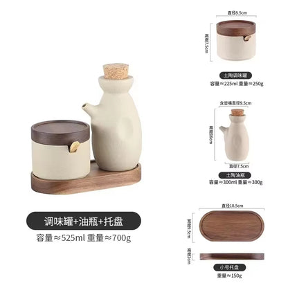 NEW Ceramic Retro Seasoning Jar Pepper Storage Bottle round Ceramic Seasoning Jar with Wooden Lid Salt Pepper Kitchen Tool