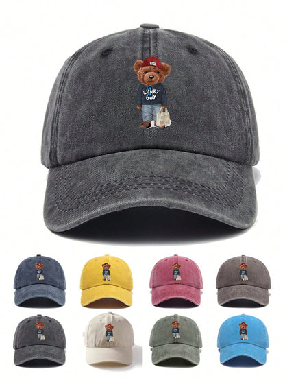 1Pc Cute Cartoon Bear Trendy Dad Hat with Letter Casual Baseball Cap - Adjustable, Suitable for Daily Clothing Matching