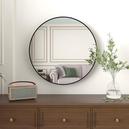 28" Wall Circle Mirror for Bathroom, Black round Mirror for Wall, 28 Inch Hanging round Mirror for Living Room, Vanity, Bedroom