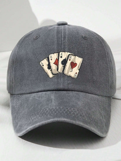 Unisex Poker Cards Aces Print Baseball Cap, Vintage Adjustable Sun Protection Hat, Outdoor Sport Fishing Hiking Camping Cap