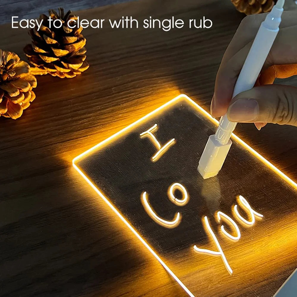 LED Night Light Note Board Message Board with Pen USB Battery Power Holiday Light Desktop Lamp Bedroom Decor Children Gift