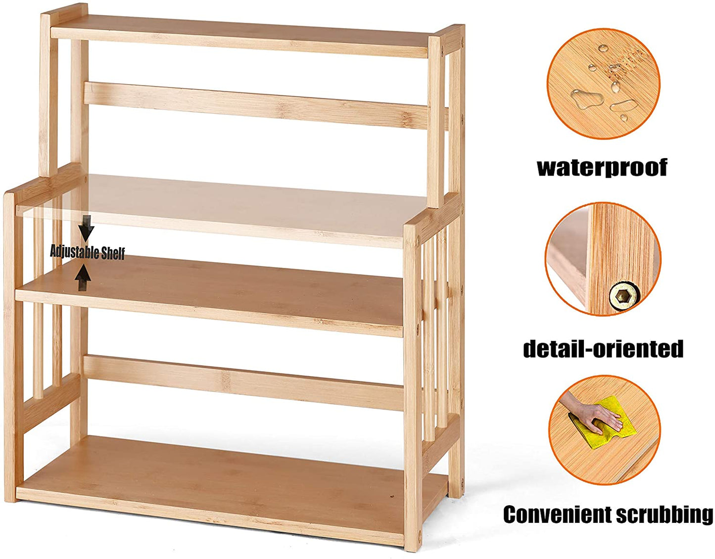 Bamboo Spice Rack Storage Shelves-3 Tier Standing Pantry Shelf for Kitchen Counter Storage,Bathroom Countertop Storage Organizer Desk Bookshelf with Adjustable Shelf Cabinet