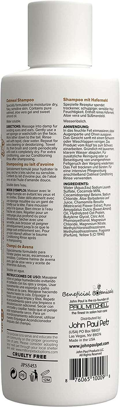 Oatmeal Shampoo - Grooming for Dogs and Cats, Soothe Sensitive Skin Formula with Aloe for Itchy Dryness for Pets, Ph Balanced, Cruelty Free, Paraben Free, Made in Usa,Clear,16-Ounce,Jps5453