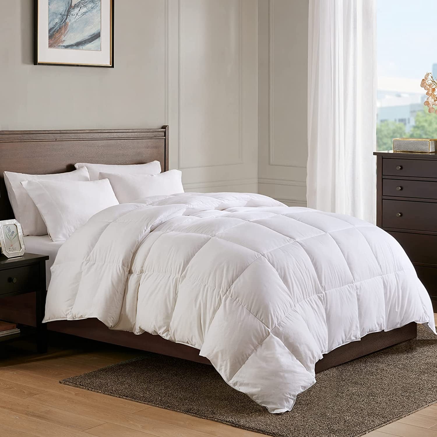 Heavyweight Feather down Comforter California King Size - Ultra-Soft Luxury High Fill-Power Hotel-Style Thicker Winter Duvet Insert for Colder Weather/Sleeper (104X96, White)