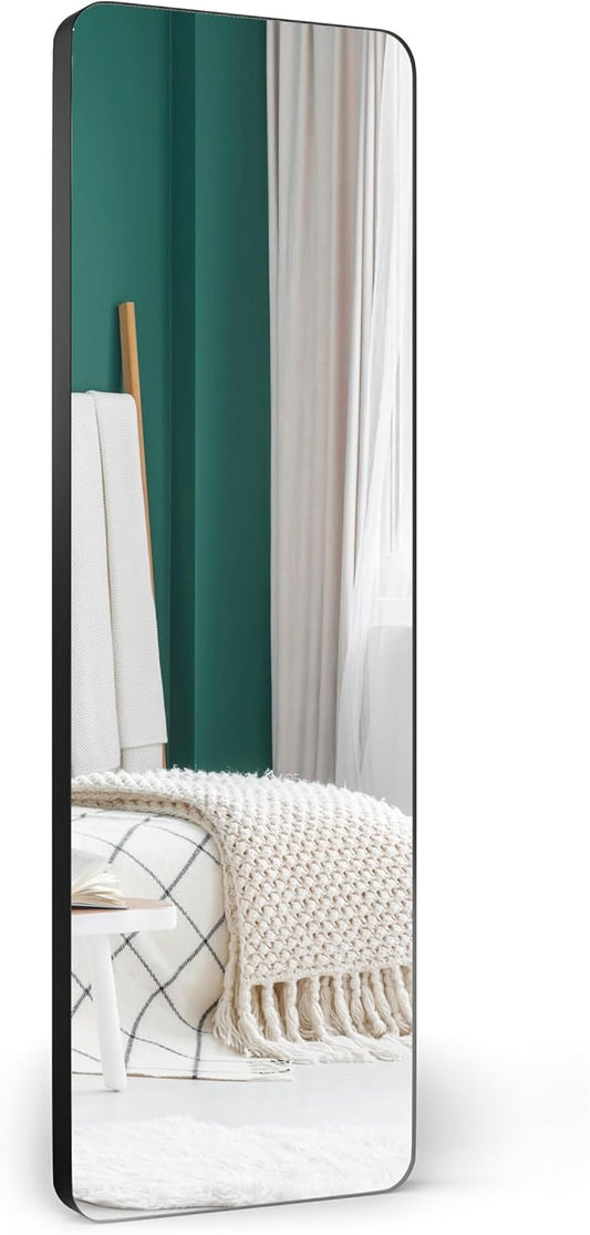 Large Full Length Body Mirror for Floor & Wall in Bedroom - Metal Frame - Big & Tall Long Mirror for Leaning - Full Length Wall Mirror Size 65" X 21" (Black, Slim Lip)