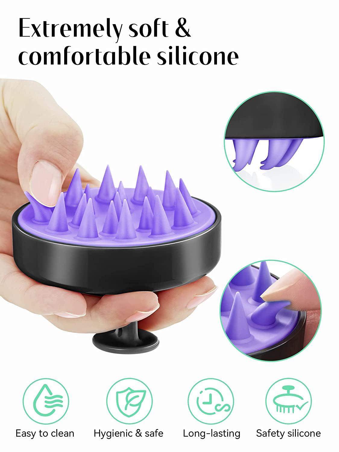 Scalp Massager Hair Growth, Scalp Scrubber with Soft Silicone Bristles for Hair Growth & Dandruff Removal, Hair Shampoo Brush for Scalp Exfoliator, Black