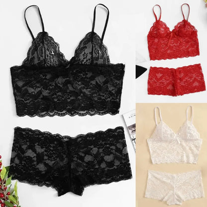 Sexy Women Lingerie Set Thin Lace Flower Printed Underwear Suit Female Adjustable Shoulder Underwear Sleepwear Briefs Set Белье