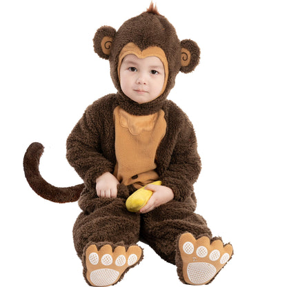 Baby Halloween Costumes, Little Monkey Costume with Toy Banana for Kids Boys Girls Halloween Dress Up, Animal Themed Party Role Playing Cosplay 0-4 Years