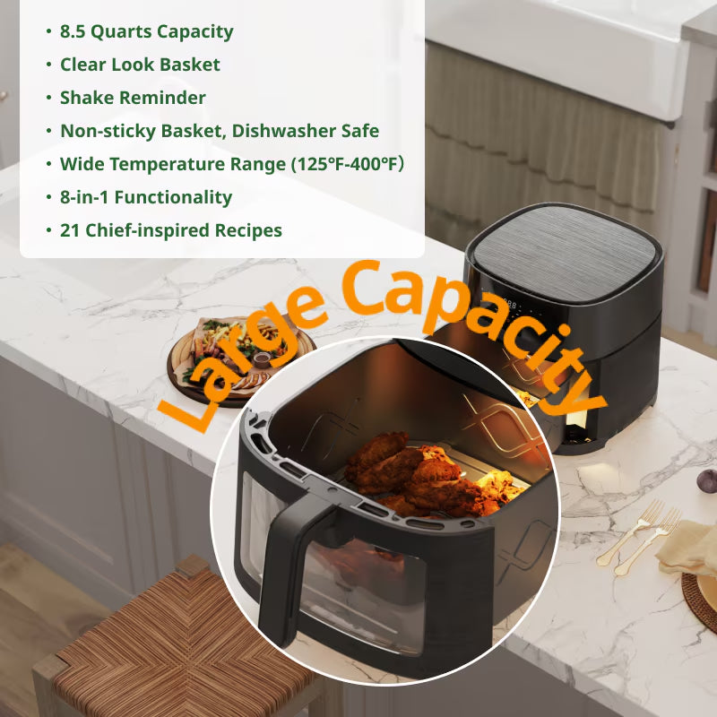 8.5 QT Air Fryer - Large Capacity for Family Gatherings, 8-In-1 Multifunctional Cooker with Touchscreen Control, Easy to Clean & Ideal for Beginners, Health Enthusiasts, Busy Professionals