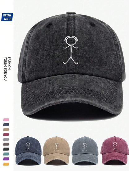 Stick Figure Embroidery Baseball Cap - Minimalist, Adjustable, Ultra-Lightweight Design - Ideal for Everyday Wear, Parties, Holidays, and Casual Outings with Family and Friends - Available in Multiple Colors