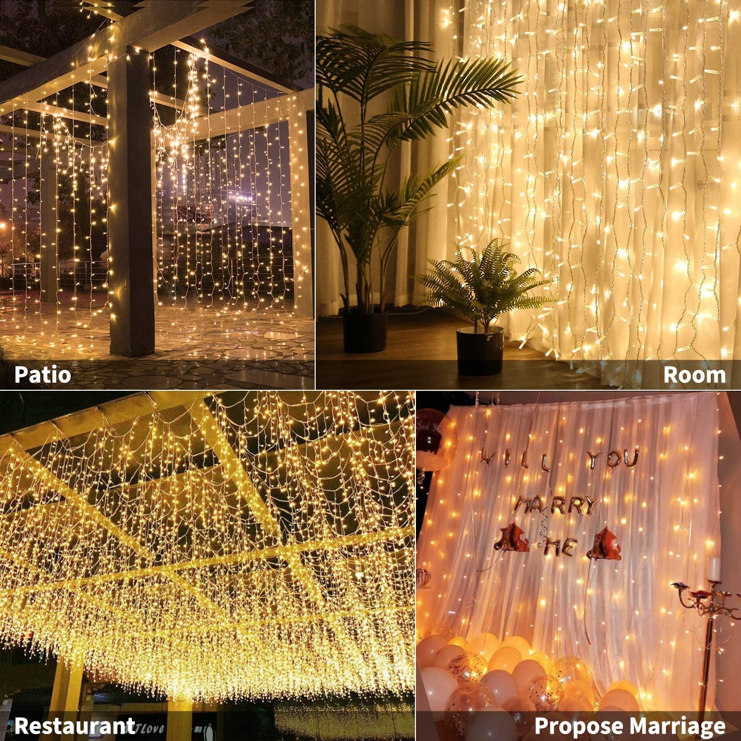 300 LED Curtain String Lights, 9.8 FT Hanging Fairy Lights with Remote, 8 Modes, Connectable Waterproof Window Lights for Bedroom Backdrop Wedding Outdoor Christmas Party, Warm White