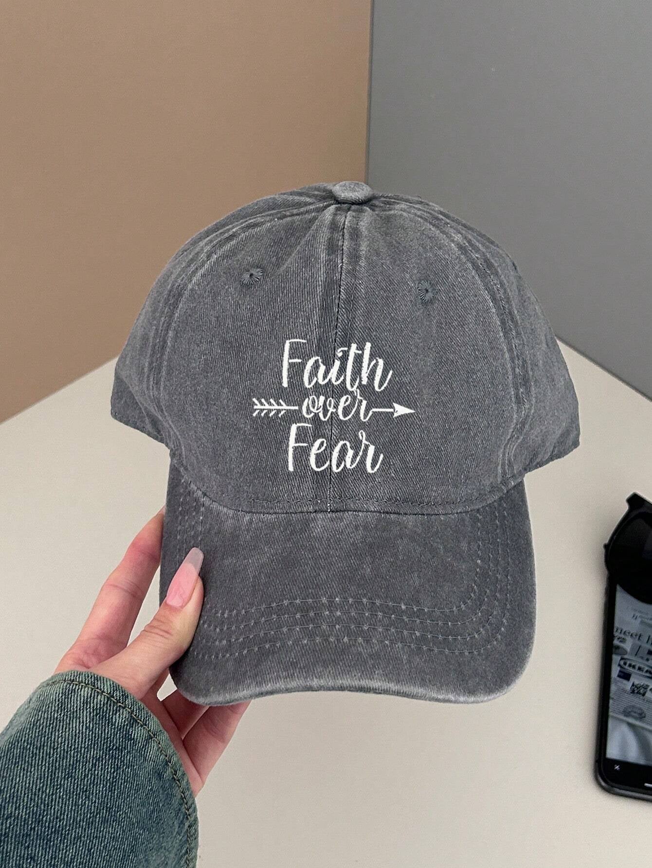 Faith over Fear Vintage Washed Baseball Cap Unisex Adjustable Sports Dad Hat