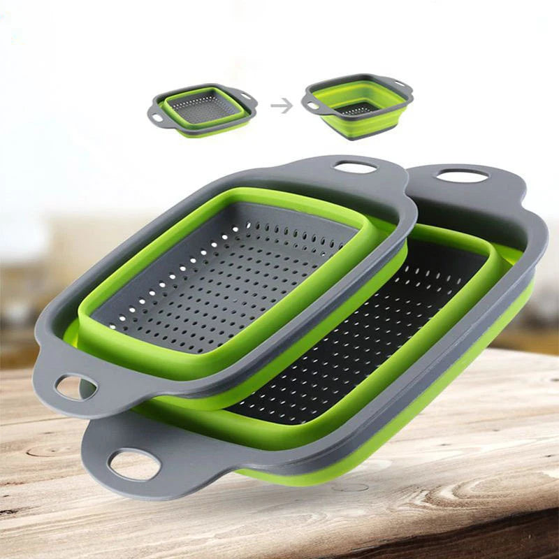 Square Collapsible Colander Silicone Kitchen Foldable Colander Food Vegetable Fruit Strainers Drainer JT39