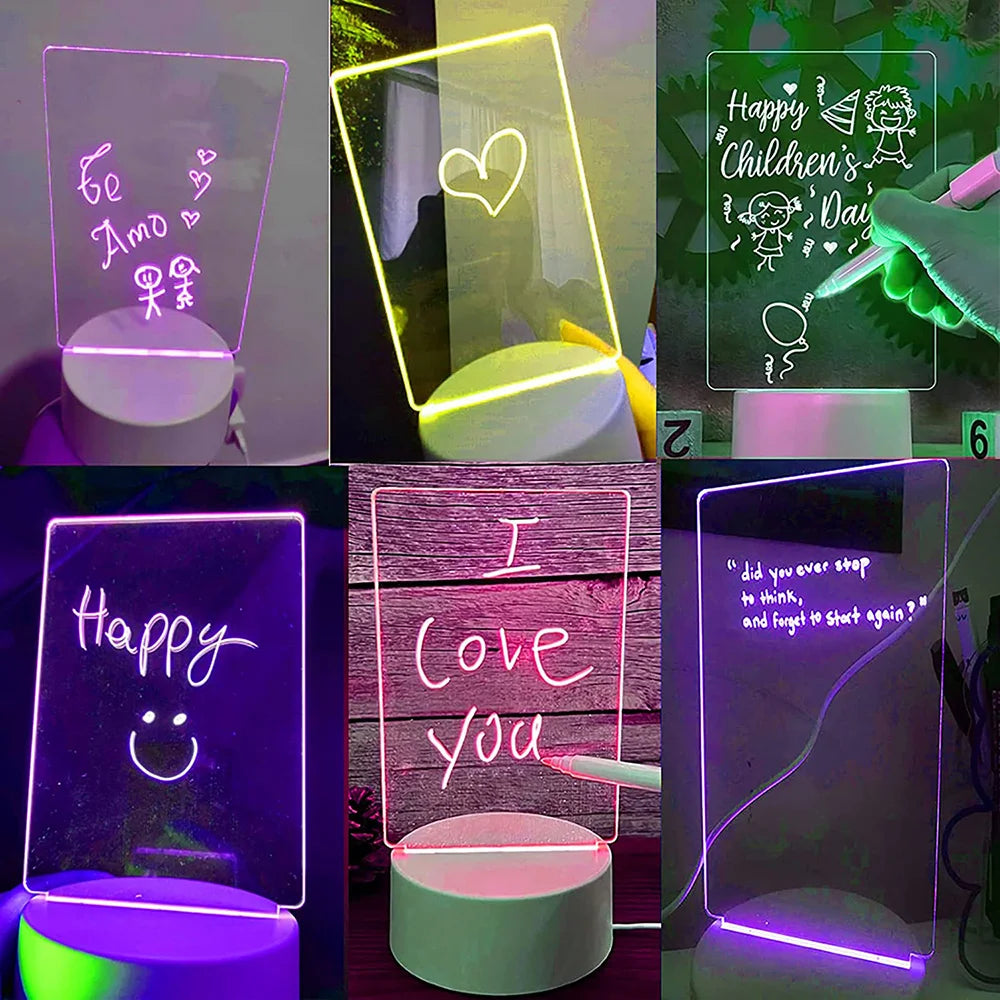 LED Night Light Note Board Message Board with Pen USB Battery Power Holiday Light Desktop Lamp Bedroom Decor Children Gift