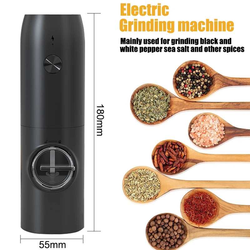 Automatic Pepper Grinder Salt and Pepper Grinder USB Rechargeable Adjustable Coarseness Spice Mill with LED Light Kitchen Tool