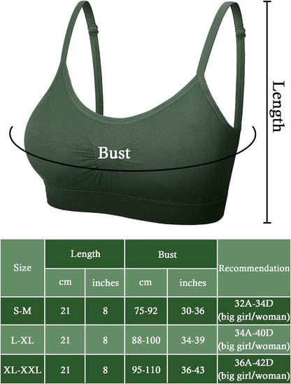 4 Pieces Bralette Neck Cami Bra Wireless Tank Top Bra Sports Bra for Women(Large-X-Large,Black, Dark Green, Brown, White)