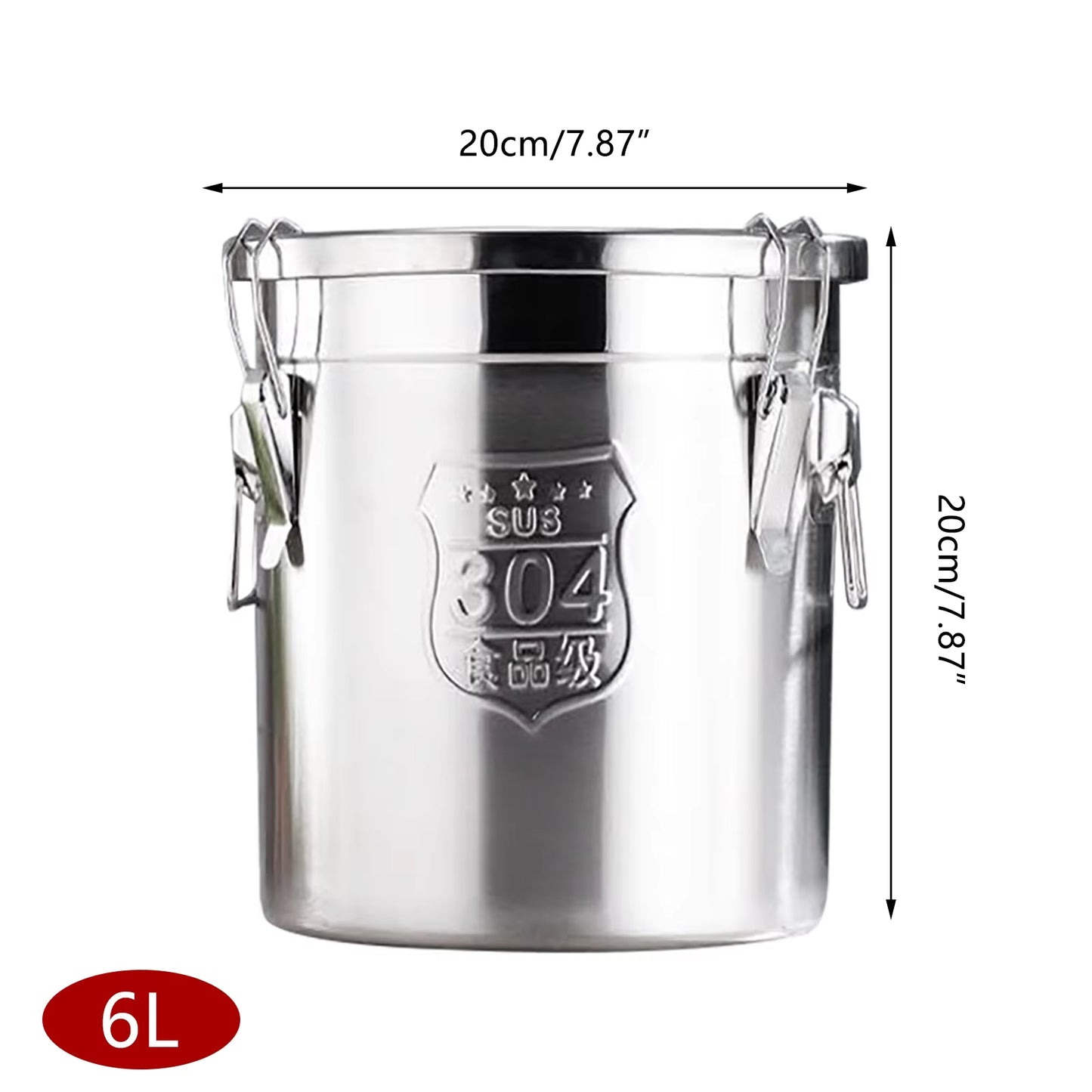 6L/12L 304 Stainless Steel Metal Cereal Container Kitchen Rice Oil Storage Bucket