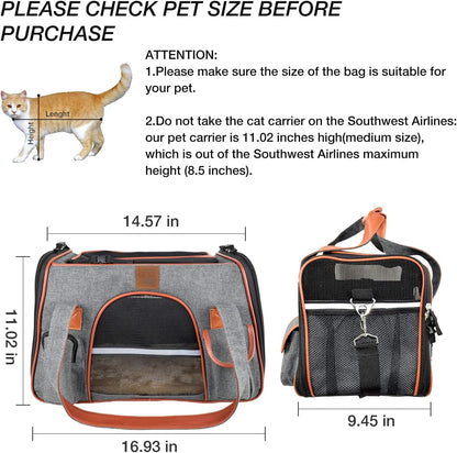 Pet Carrier for Cats and Small Dogs Airline Approved Soft Sided Carrier，Ventilated Pet Travel Carrier，Car Seat Safe Carrier