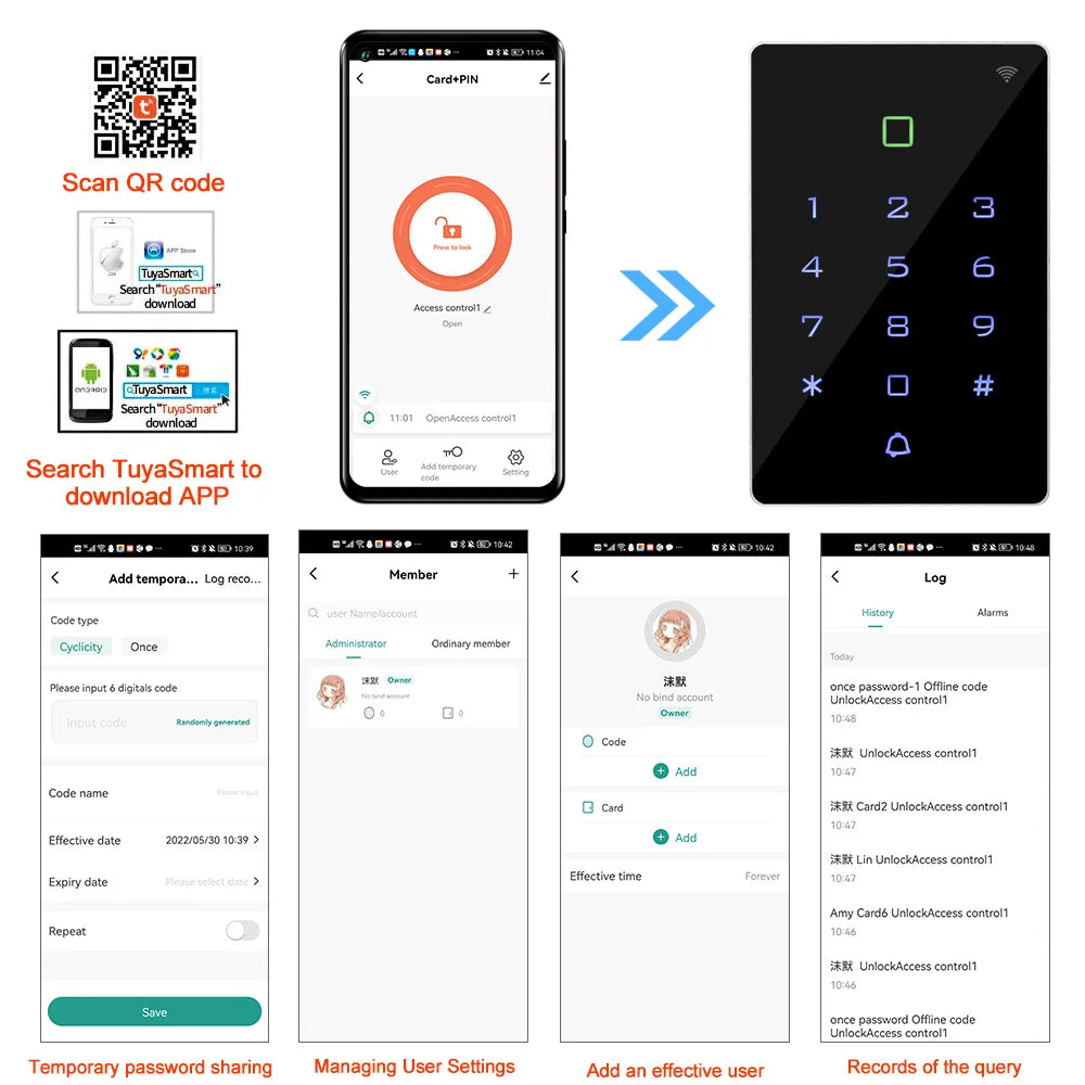 Standalone WIFI Tuya Access Control Keypad RFID 125Khz Access Controller Waterproof Door Opener for Door Entry Security System