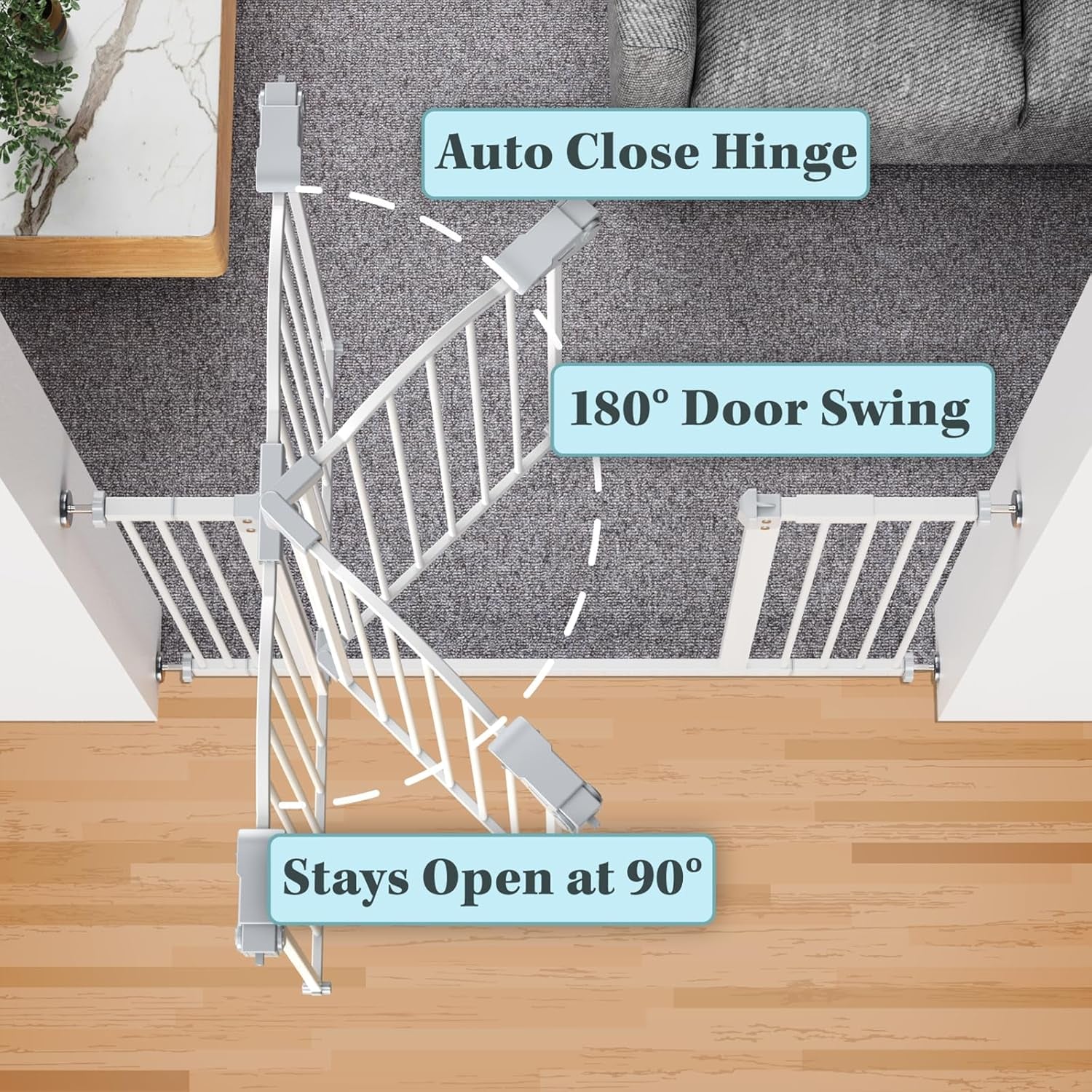 29-39.6" Baby Gate for Pets, Auto Close Both Sides Dog Gate with One-Hand Opening, 30" Tall Safety Gates for Stairs, Hallways, Bedrooms, Wall Pressure Mount No Drill, White