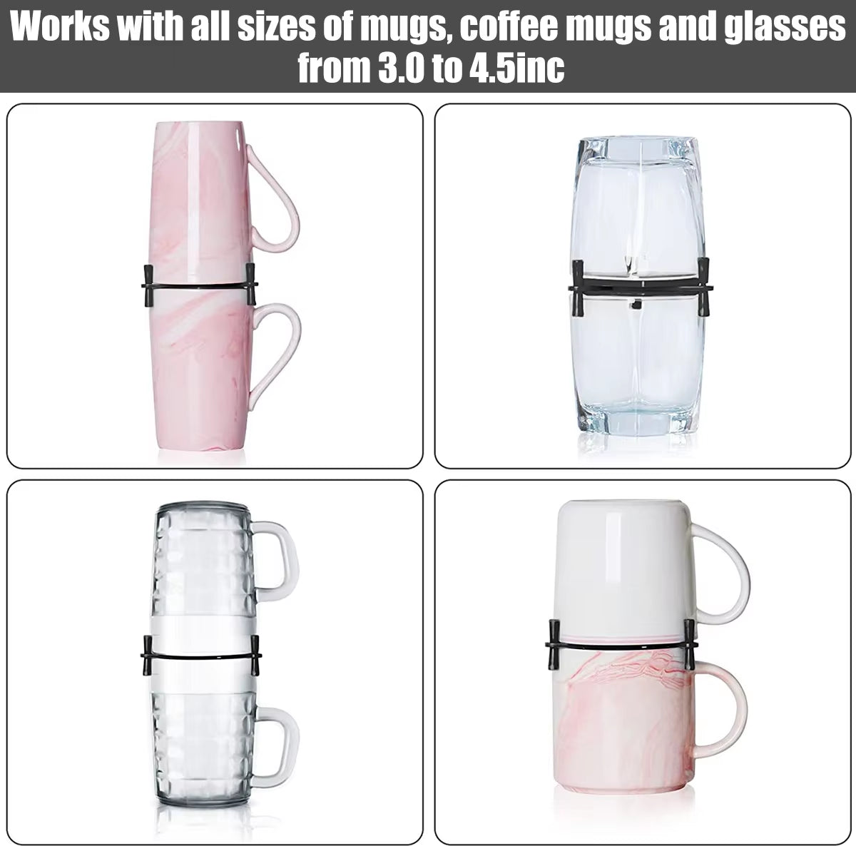 6Pcs Coffee Mug Holder Adjustable Drinkware Stacker Organizer Stackable Coffee Cup Organizer Kitchen Cup Storage Organizer for C