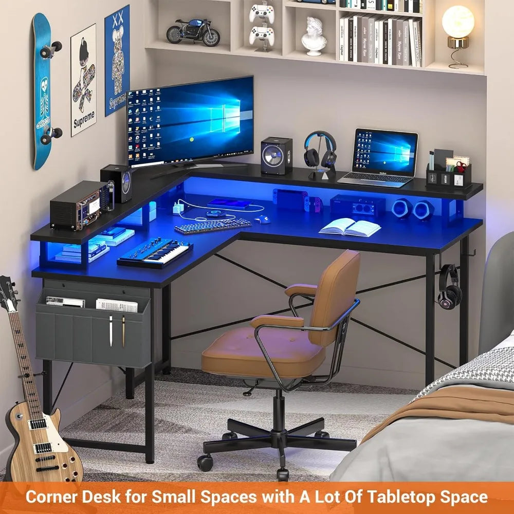 L Shaped Computer Desk with Power Outlets