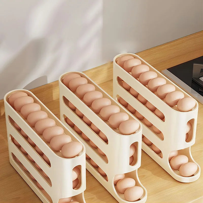 4 Layers Automatic Rolling Holder Rack Fridge Eggs Storage Box