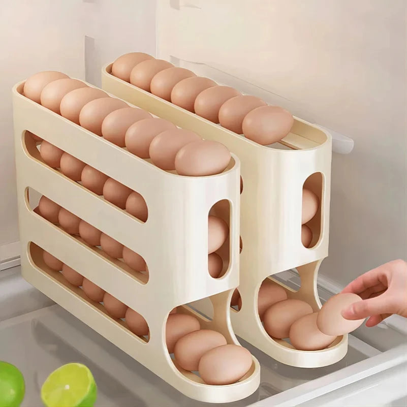 4 Layers Automatic Rolling Holder Rack Fridge Eggs Storage Box