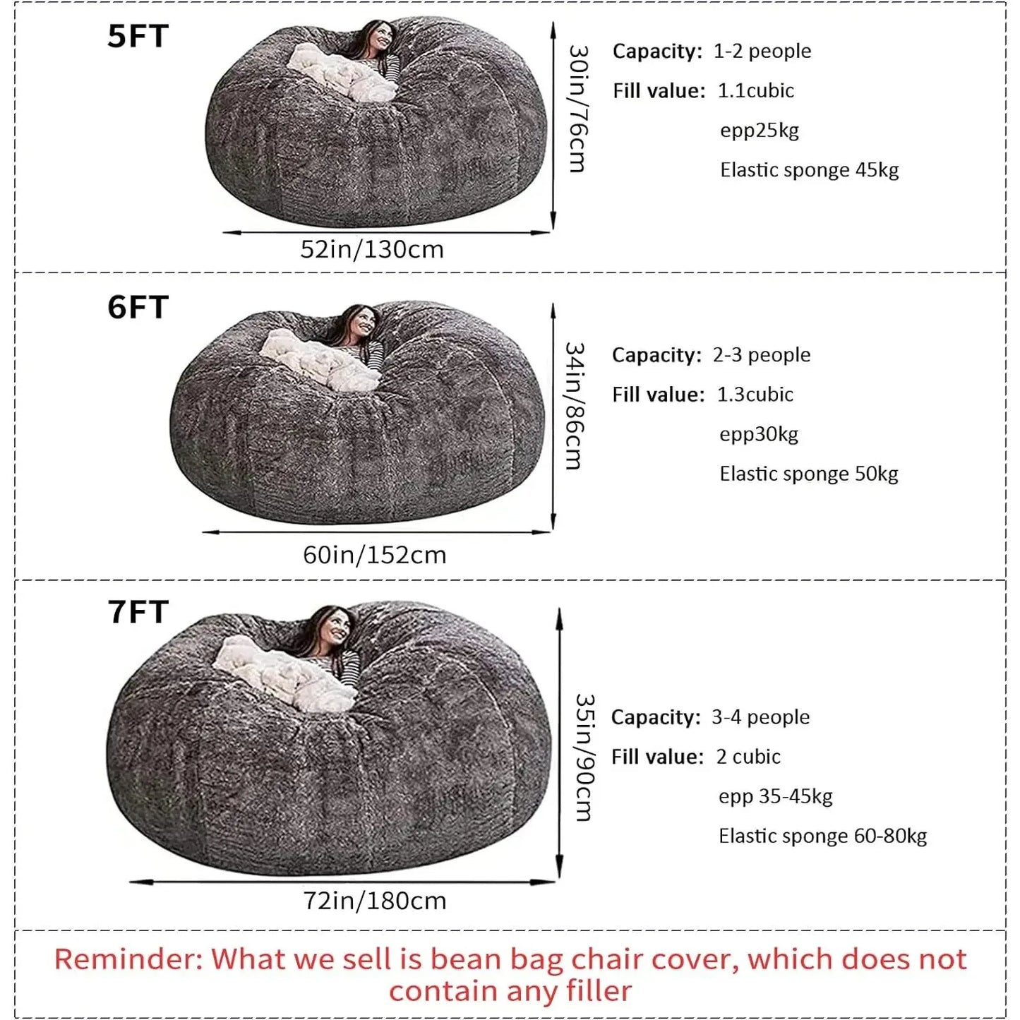 Giant Fur Bean Bag Chai Living Room Furniture Big Round Soft