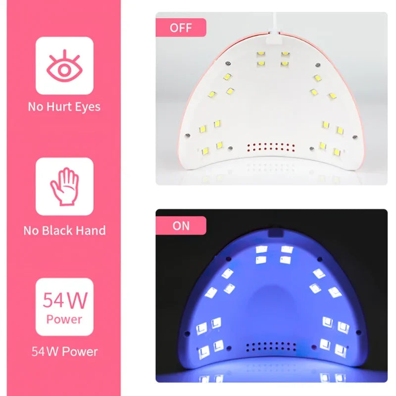 54W 18 LED Drying Lamp Manicure UV Nail Dryer Curing Gel Nail Polish With USB Smart Timer Sun Light Nail Art Tools