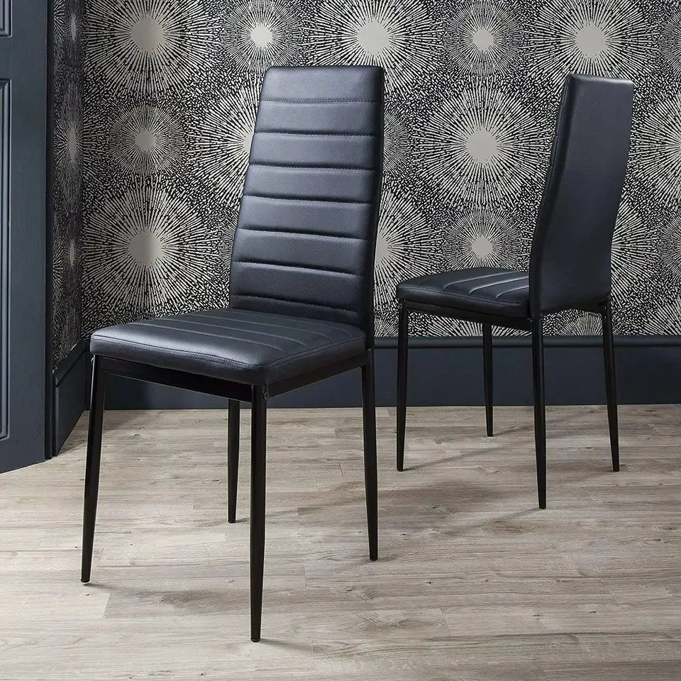 Set of 4 Leather Dining Chairs Kitchen with Cushion and High Back Metal Legs