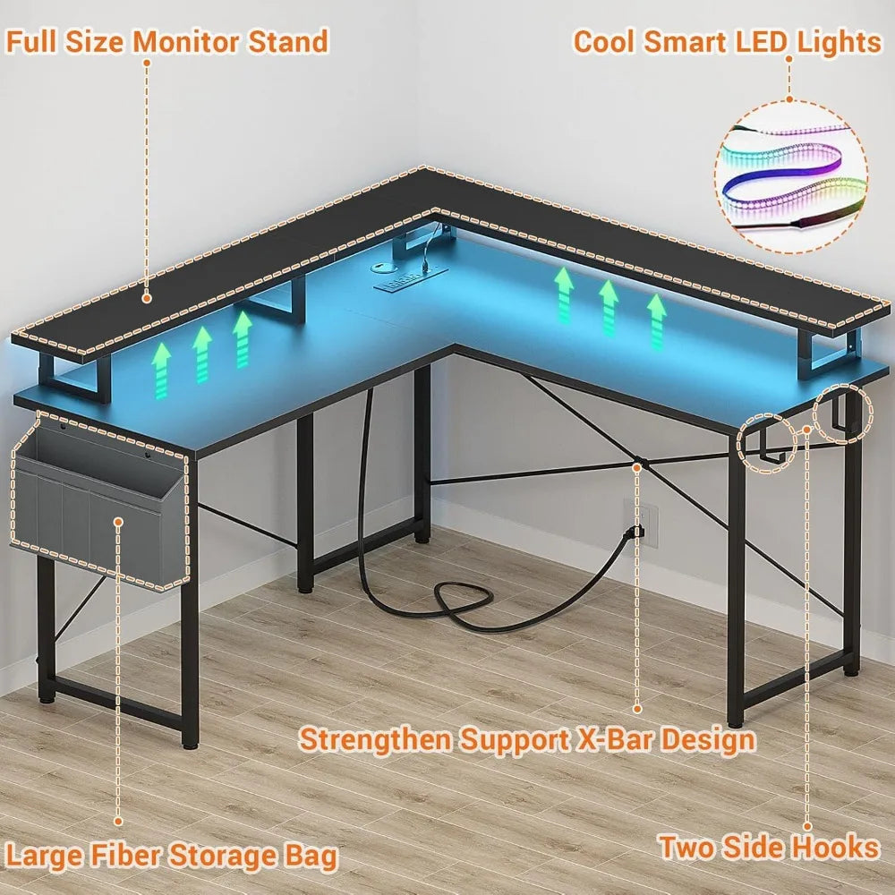 L Shaped Computer Desk with Power Outlets