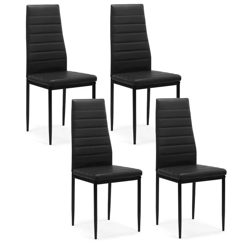 Set of 4 Leather Dining Chairs Kitchen with Cushion and High Back Metal Legs