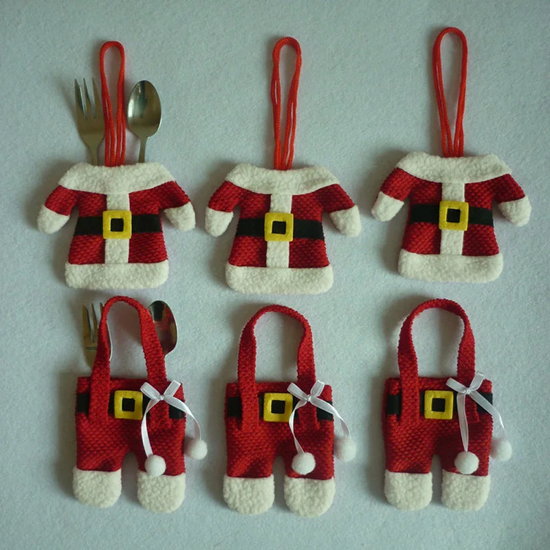 6x Santa Suit Christmas Cutlery holder tableware Silverware bag Decorations