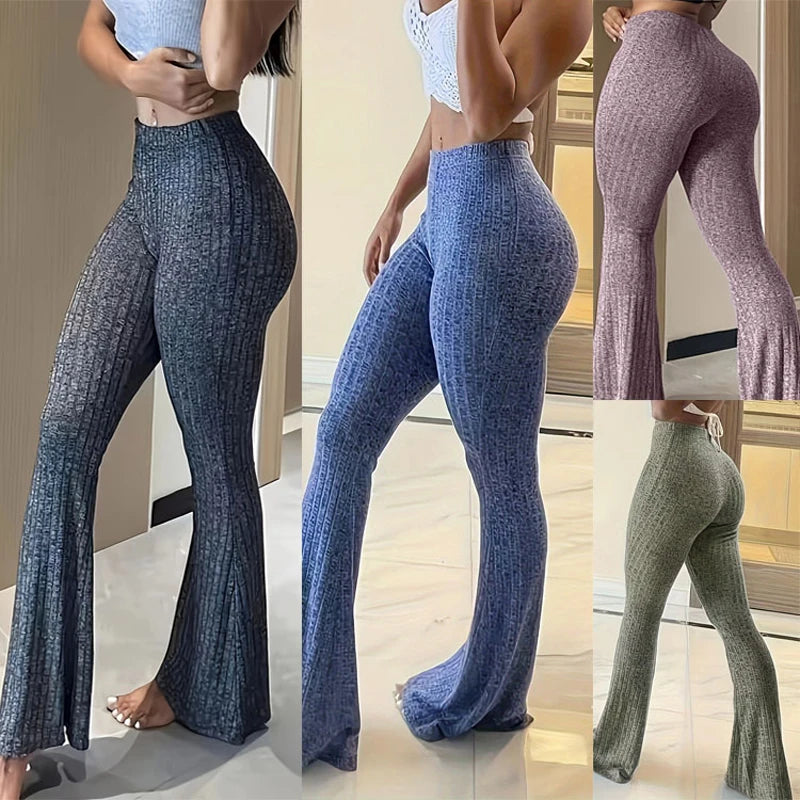 Slim High Waist Capris  Bottom Flare Tights Solid  Women Clothes  Streetwear Woman Pants