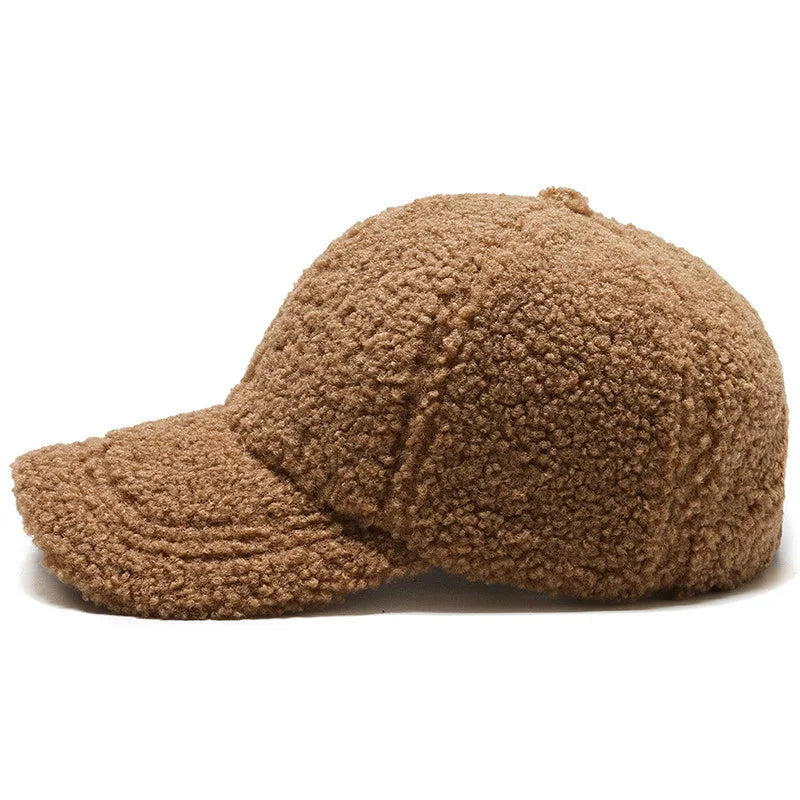 Solid Artificial Lamb Wool Baseball Cap Women Men Autumn Winter Hats Keep Warm Cap Plush Baseball Caps Outdoor Sunshade Dad Hat