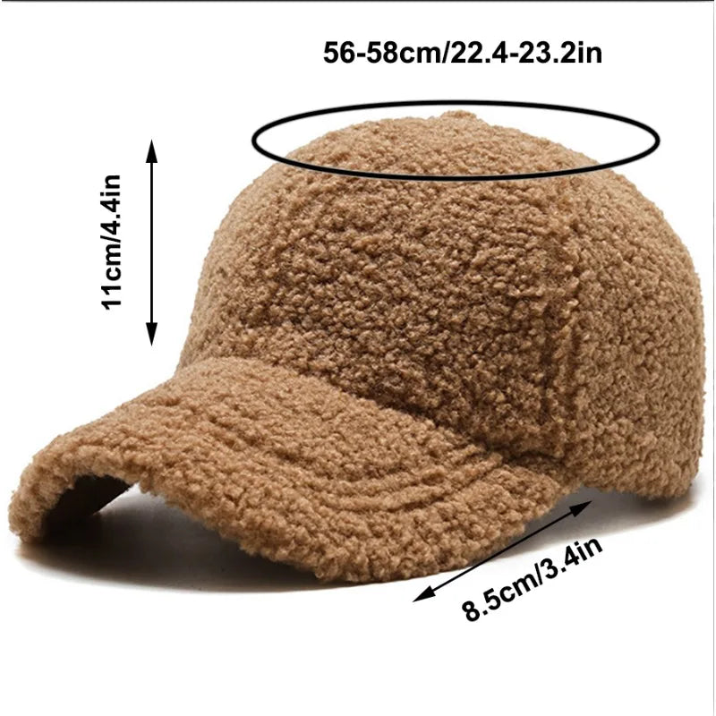 Solid Artificial Lamb Wool Baseball Cap Women Men Autumn Winter Hats Keep Warm Cap Plush Baseball Caps Outdoor Sunshade Dad Hat