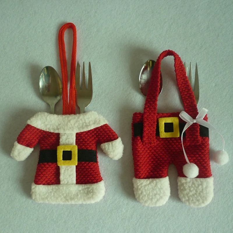 6x Santa Suit Christmas Cutlery holder tableware Silverware bag Decorations