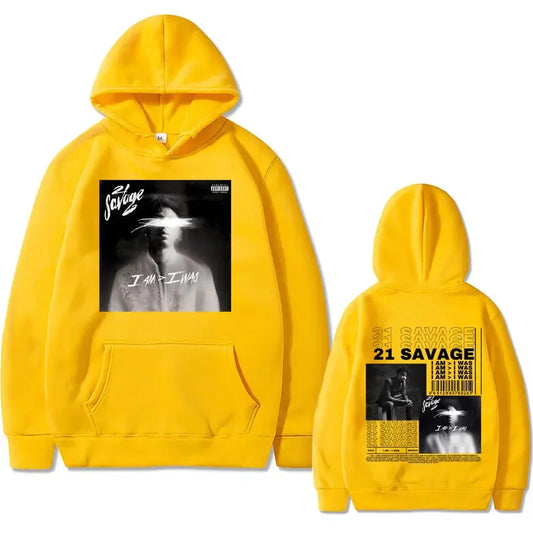 Rapper 21 Savage I Am I Was Music Album Graphics Hoodie Men Hip Hop Vintage Oversized Sweatshirts Male Fleece Hoodies Streetwear