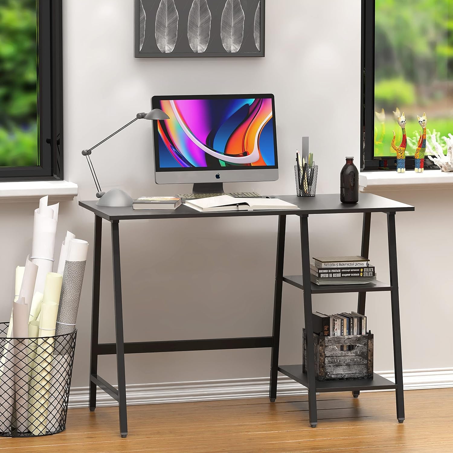 Trestle Home Office Computer Desk, Black