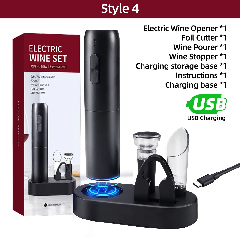 Electric Wine Bottle Opener Automatic Red Wine Corkscrew Rechargeable Wine Opener with Charging Base Wine Lover Kitchen Gadgets