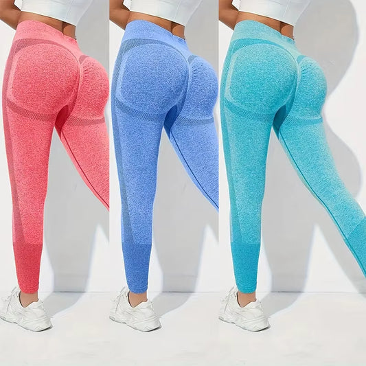 Yoga Basic 3Pcs Fitness Gym Tights Seamless Hip-Hugging Tummy Control Yoga Leggings with Punch Out Holes