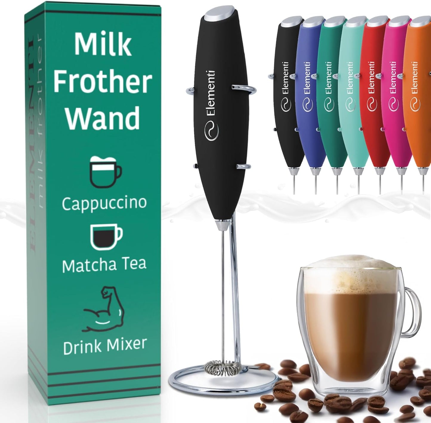 Milk Frother Wand & Matcha Mixer, Mini Electric Whisk for Coffee - Frother for Coffee - Milk Frother Handheld - Coffee Stirrers Electric Matcha Frother & Hand Whisk (Black)