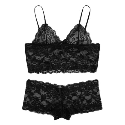 Sexy Women Lingerie Set Thin Lace Flower Printed Underwear Suit Female Adjustable Shoulder Underwear Sleepwear Briefs Set Белье