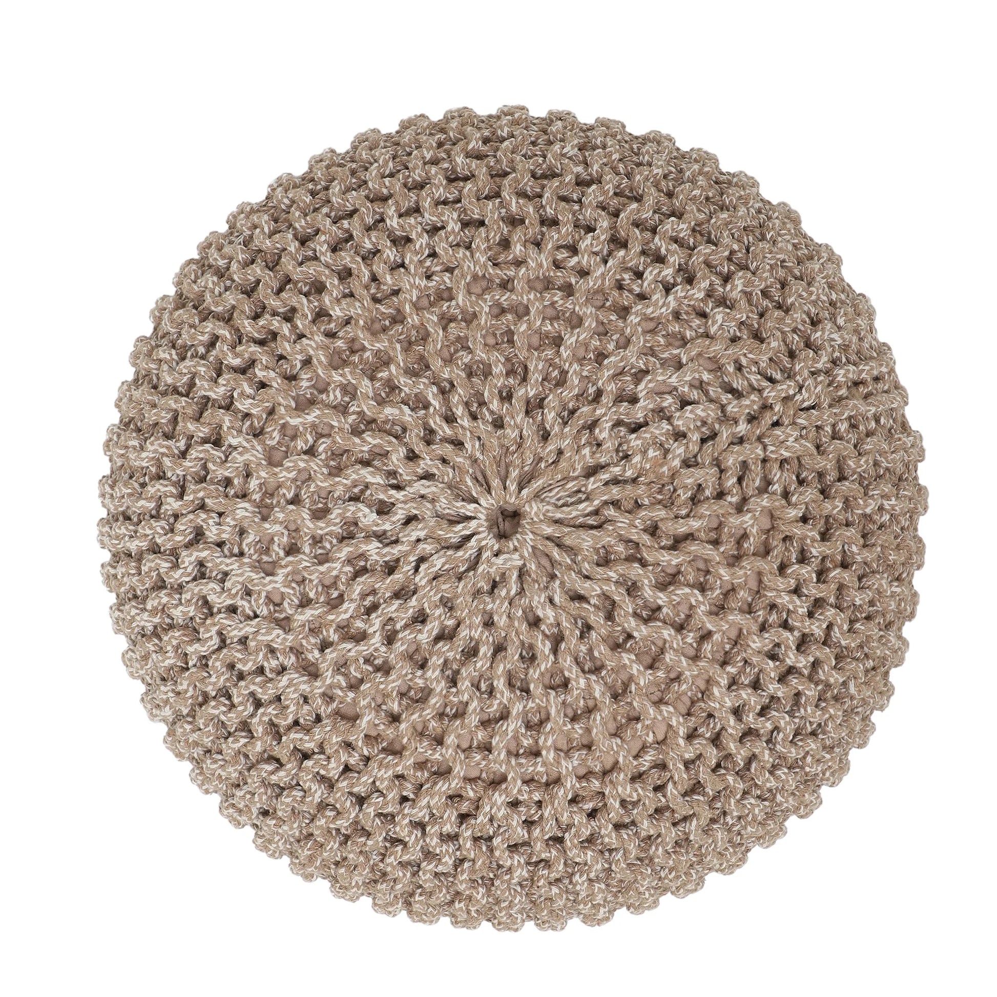 round Pouf Ottoman - Hand Knitted Cable Boho Poof Home Decor Pouffe Circular Footrest for Living Room - Nursery - Bedroom - Lounge 100% Cotton (19.5"X19.5"X14"; Beige Ivory)