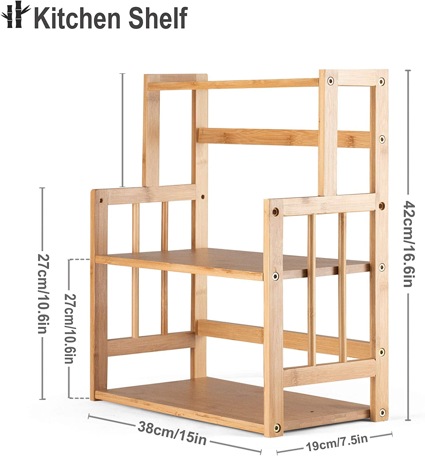 Bamboo Spice Rack Storage Shelves-3 Tier Standing Pantry Shelf for Kitchen Counter Storage,Bathroom Countertop Storage Organizer Desk Bookshelf with Adjustable Shelf Cabinet