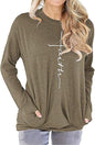 Women'S Casual Faith Printed round Neck Sweatshirt T-Shirts Tops Blouse with Pocket