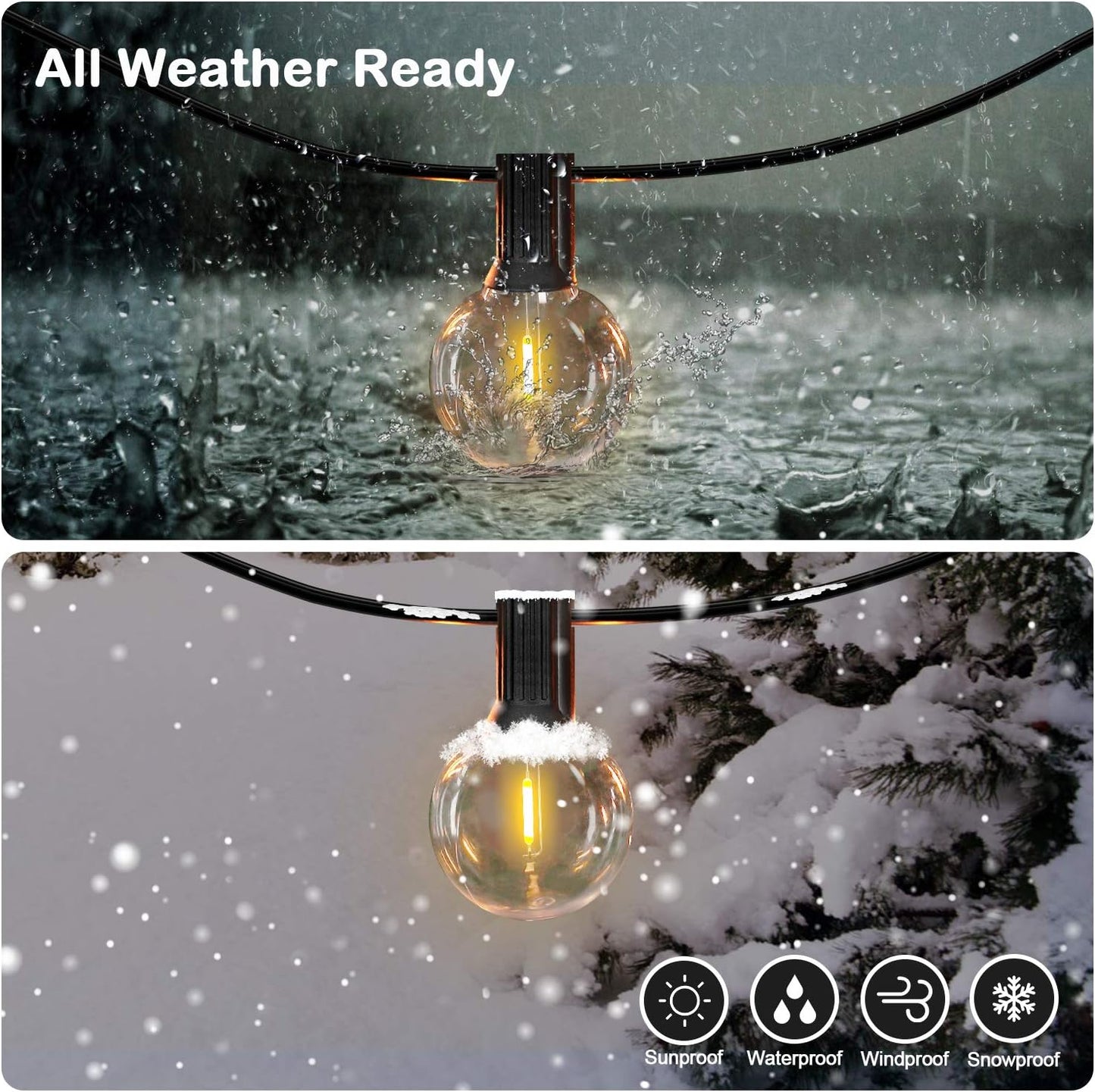 50FT LED G40 Globe String Lights, Shatterproof Outdoor Patio String Lights with 50+2 Dimmable Edison Bulbs, 50 Backyard Hanging Bistro Light Waterproof for Balcony Party Wedding Market Cafe