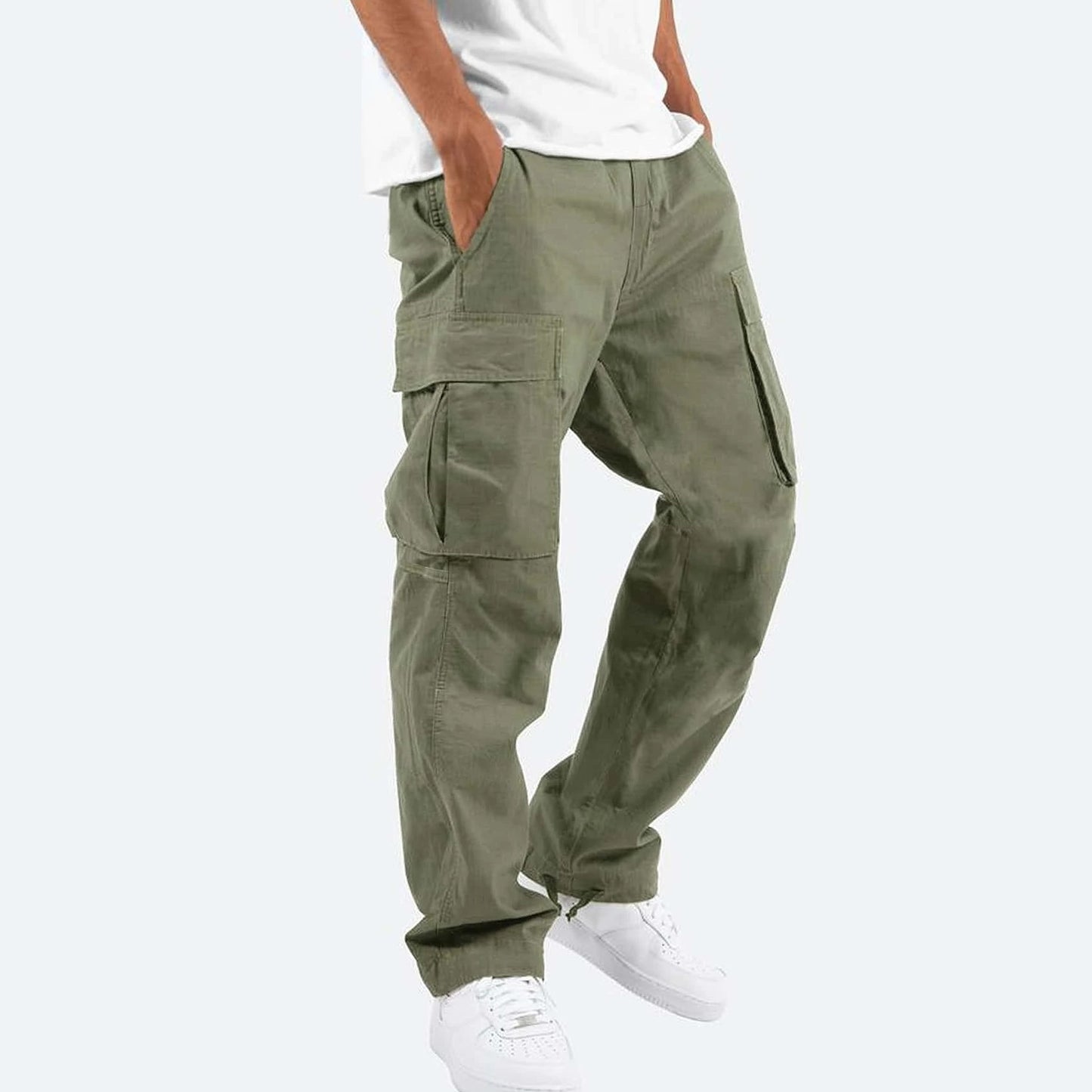 Men'S Workwear Drawstring Multi-Pocket Casual Pants